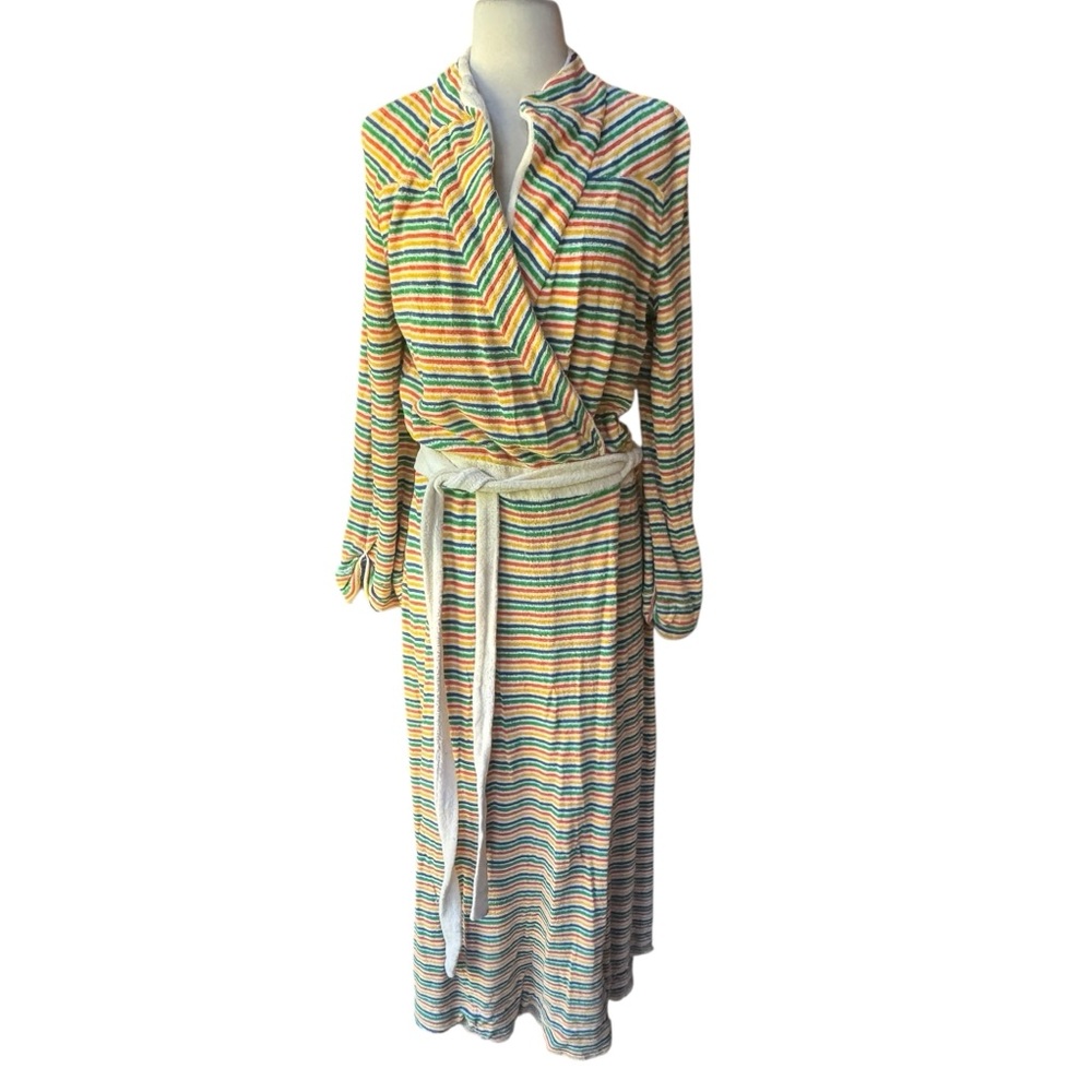 1970s Multi-Color Wrap‎ & Tie Terrycloth Robe